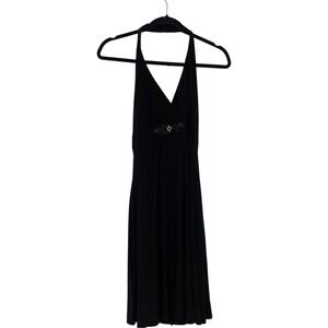 B Smart Black Beaded Halter Neck Mini‎ Dress Womens Size 5/6 Open Back Flowy Vtg